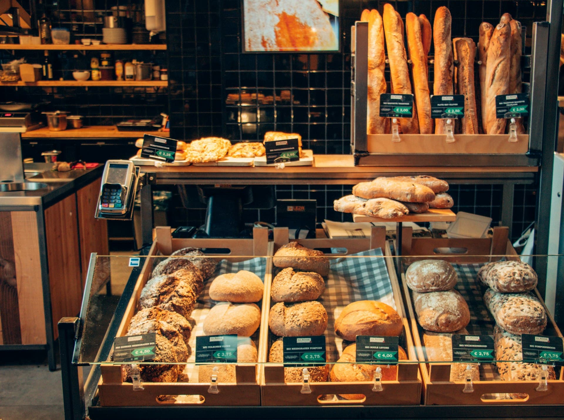 Fresh artisan bread loaves at the bakery Fresh artisan bread loaves at the bakery